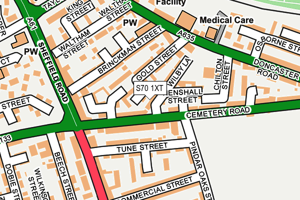 S70 1XT map - OS OpenMap – Local (Ordnance Survey)