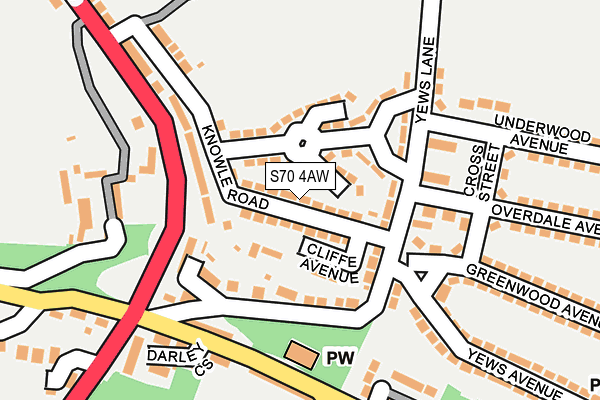 S70 4AW map - OS OpenMap – Local (Ordnance Survey)