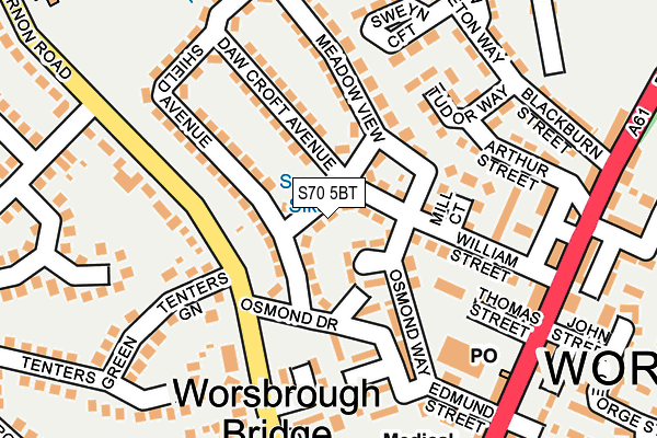 S70 5BT map - OS OpenMap – Local (Ordnance Survey)