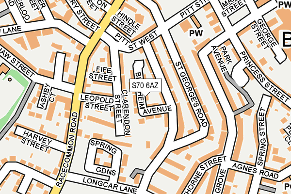 S70 6AZ map - OS OpenMap – Local (Ordnance Survey)