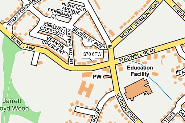 S70 6TW map - OS OpenMap – Local (Ordnance Survey)