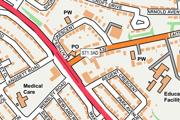 S71 3AD map - OS OpenMap – Local (Ordnance Survey)