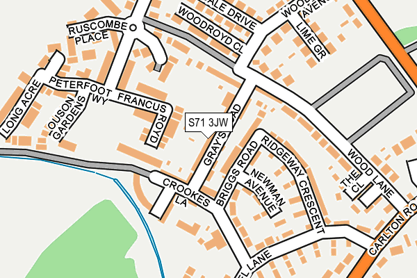 S71 3JW map - OS OpenMap – Local (Ordnance Survey)