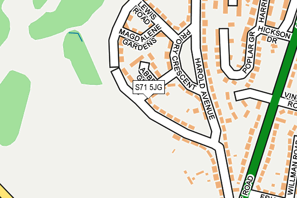 S71 5JG map - OS OpenMap – Local (Ordnance Survey)
