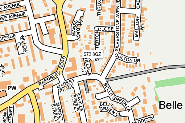 S72 8GZ map - OS OpenMap – Local (Ordnance Survey)