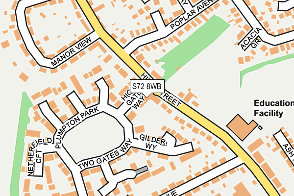 S72 8WB map - OS OpenMap – Local (Ordnance Survey)