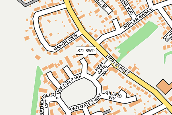 S72 8WD map - OS OpenMap – Local (Ordnance Survey)