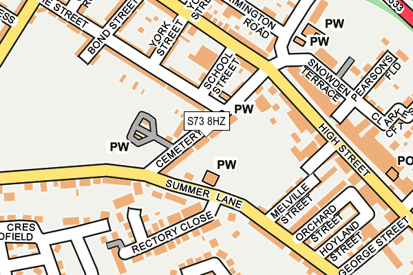 S73 8HZ map - OS OpenMap – Local (Ordnance Survey)