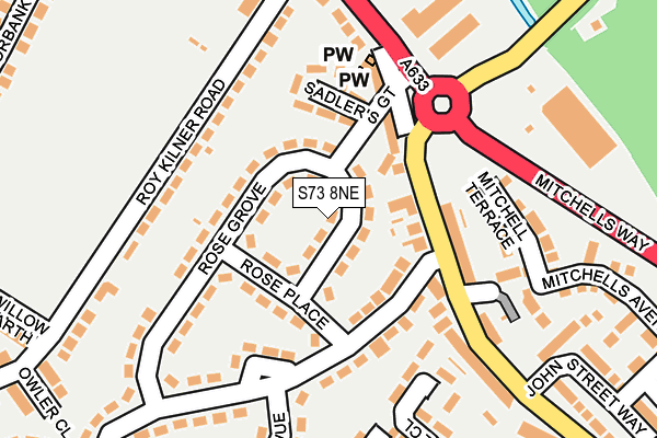 S73 8NE map - OS OpenMap – Local (Ordnance Survey)