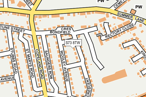 S73 8TW map - OS OpenMap – Local (Ordnance Survey)