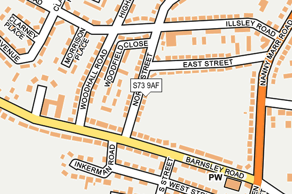 S73 9AF map - OS OpenMap – Local (Ordnance Survey)