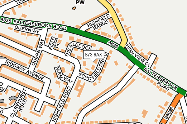 S73 9AX map - OS OpenMap – Local (Ordnance Survey)