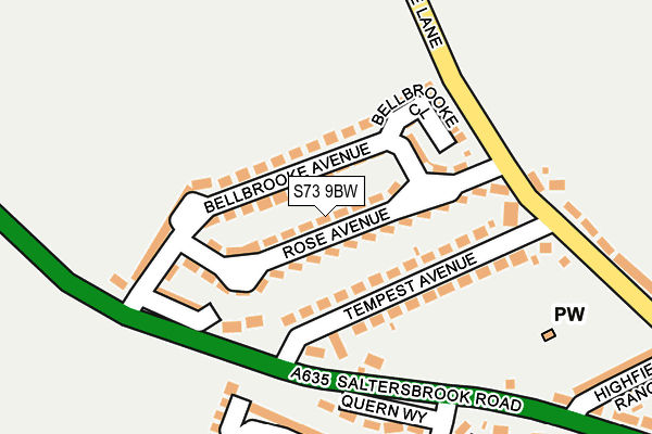 S73 9BW map - OS OpenMap – Local (Ordnance Survey)
