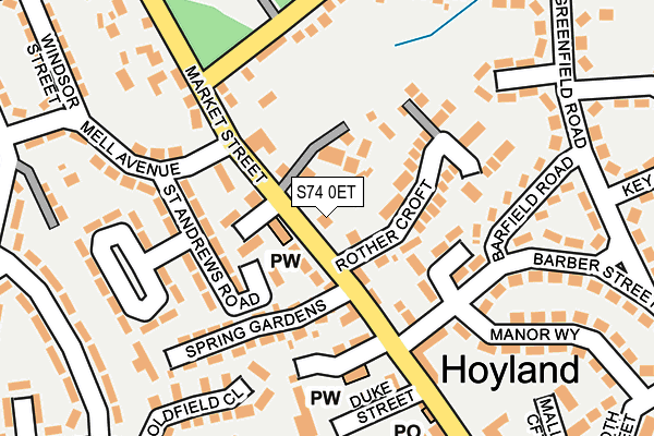 S74 0ET map - OS OpenMap – Local (Ordnance Survey)