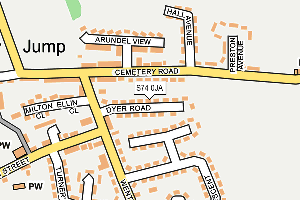 S74 0JA map - OS OpenMap – Local (Ordnance Survey)