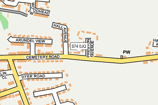 S74 0JQ map - OS OpenMap – Local (Ordnance Survey)