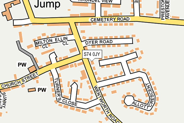 S74 0JY map - OS OpenMap – Local (Ordnance Survey)