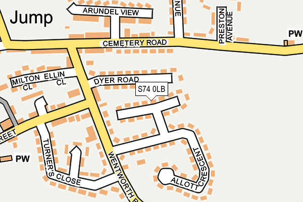 S74 0LB map - OS OpenMap – Local (Ordnance Survey)