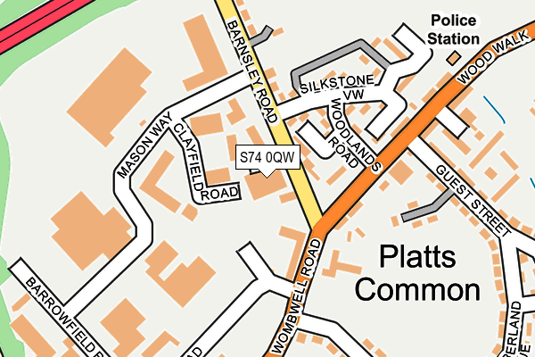 S74 0QW map - OS OpenMap – Local (Ordnance Survey)