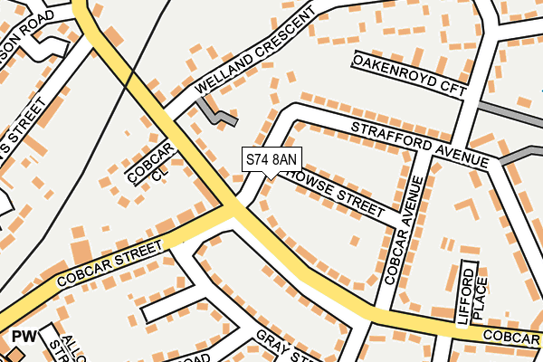 S74 8AN map - OS OpenMap – Local (Ordnance Survey)