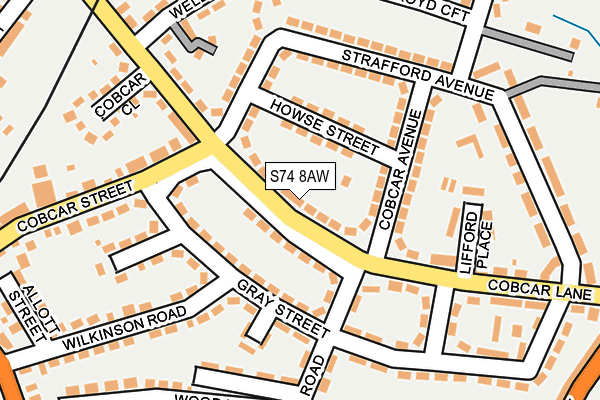 S74 8AW map - OS OpenMap – Local (Ordnance Survey)