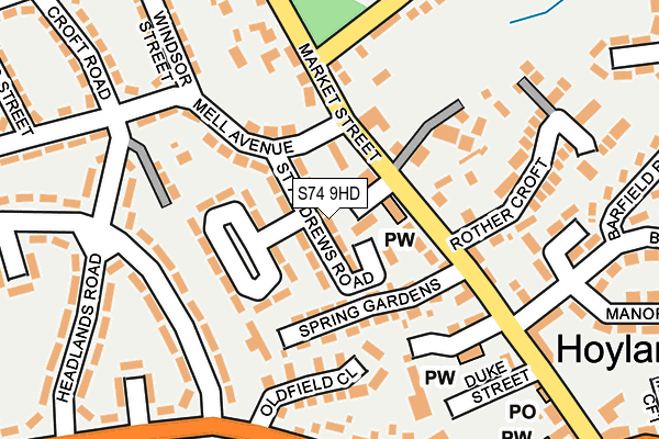 S74 9HD map - OS OpenMap – Local (Ordnance Survey)