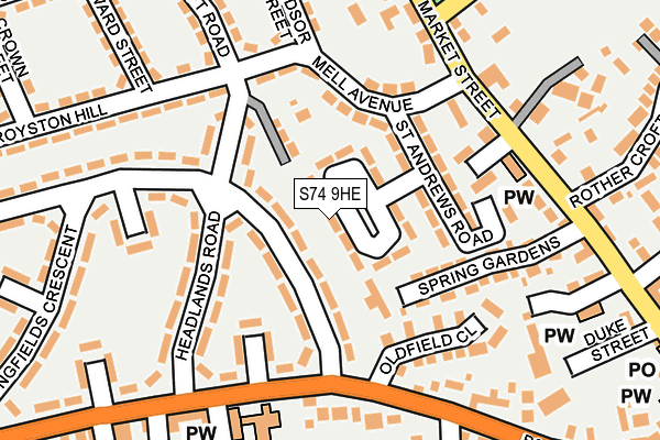 S74 9HE map - OS OpenMap – Local (Ordnance Survey)