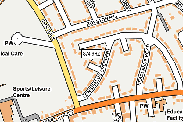 S74 9HZ map - OS OpenMap – Local (Ordnance Survey)