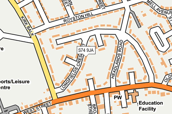 S74 9JA map - OS OpenMap – Local (Ordnance Survey)