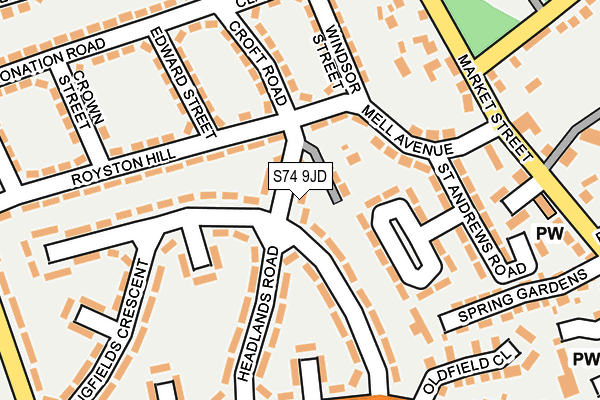 S74 9JD map - OS OpenMap – Local (Ordnance Survey)