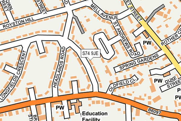 S74 9JE map - OS OpenMap – Local (Ordnance Survey)