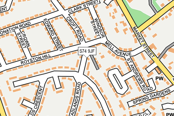 S74 9JF map - OS OpenMap – Local (Ordnance Survey)