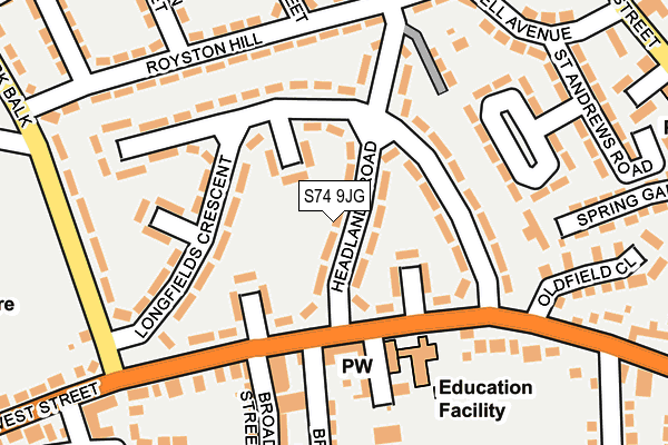 S74 9JG map - OS OpenMap – Local (Ordnance Survey)