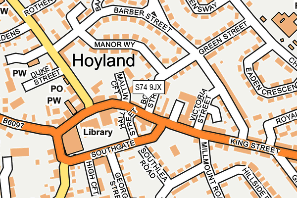 S74 9JX map - OS OpenMap – Local (Ordnance Survey)