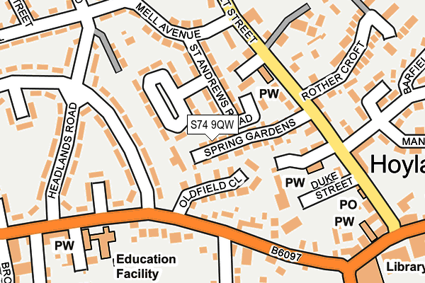 S74 9QW map - OS OpenMap – Local (Ordnance Survey)