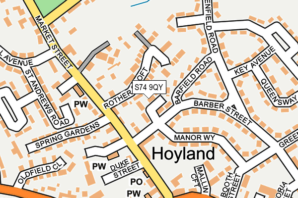 S74 9QY map - OS OpenMap – Local (Ordnance Survey)