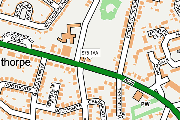 S75 1AA map - OS OpenMap – Local (Ordnance Survey)