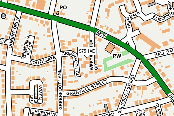 S75 1AE map - OS OpenMap – Local (Ordnance Survey)
