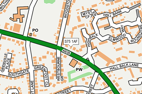 S75 1AF map - OS OpenMap – Local (Ordnance Survey)