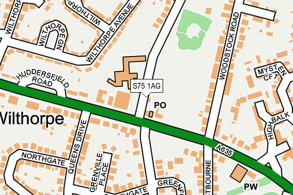 S75 1AG map - OS OpenMap – Local (Ordnance Survey)