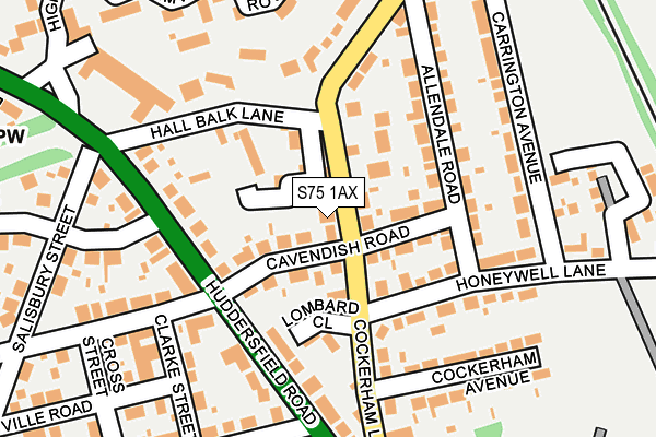 S75 1AX map - OS OpenMap – Local (Ordnance Survey)