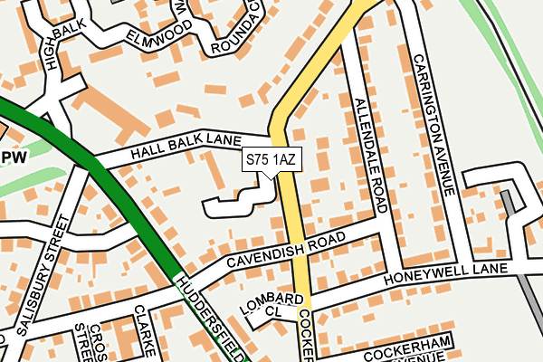 S75 1AZ map - OS OpenMap – Local (Ordnance Survey)