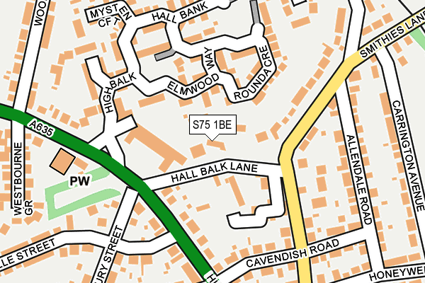 S75 1BE map - OS OpenMap – Local (Ordnance Survey)