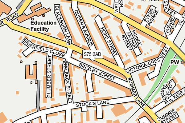 S75 2AD map - OS OpenMap – Local (Ordnance Survey)