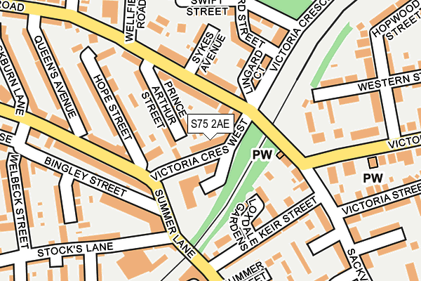 S75 2AE map - OS OpenMap – Local (Ordnance Survey)