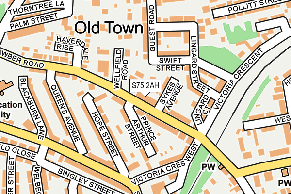 S75 2AH map - OS OpenMap – Local (Ordnance Survey)