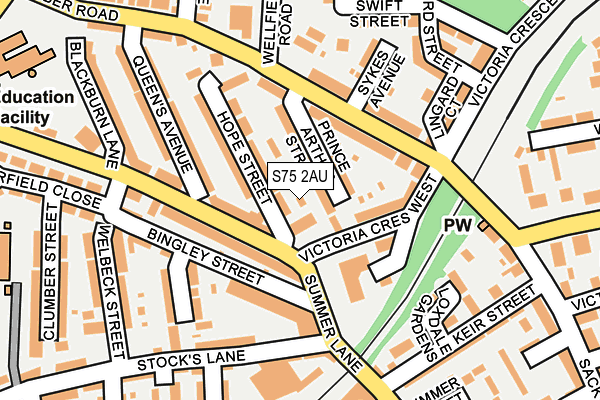 S75 2AU map - OS OpenMap – Local (Ordnance Survey)