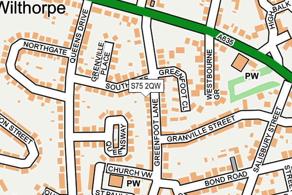 S75 2QW map - OS OpenMap – Local (Ordnance Survey)