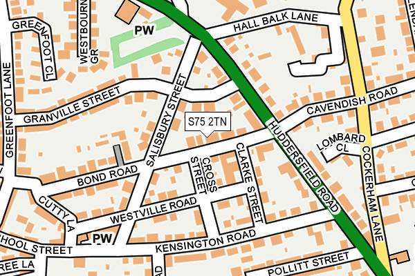 S75 2TN map - OS OpenMap – Local (Ordnance Survey)
