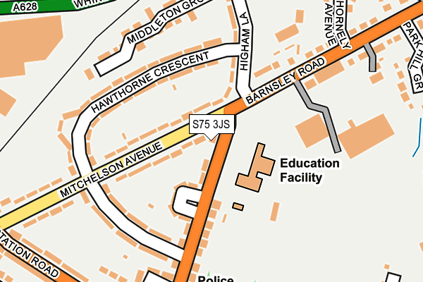 S75 3JS map - OS OpenMap – Local (Ordnance Survey)